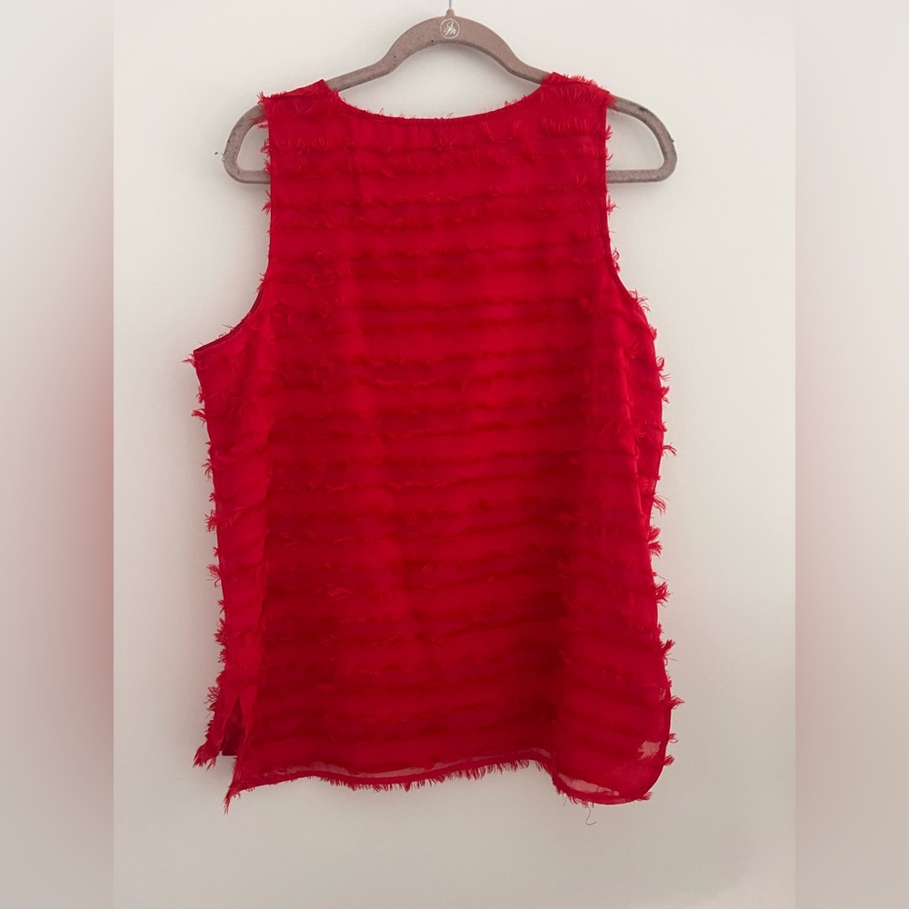Halogen Red Eyelash Fringe Chiffon Sleeveless Top Blouse Size Large Valentine’s - Picture 3 of 6